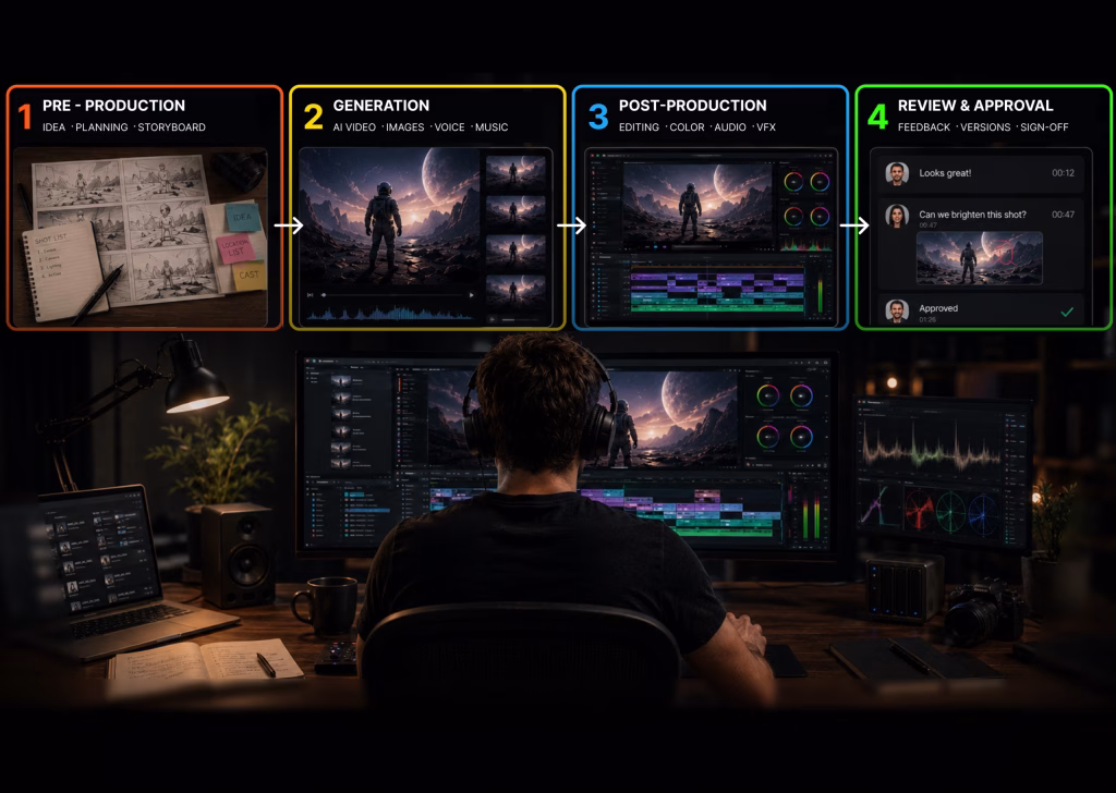 A screenshot of an AI video editor used for managing high-leverage side hustles like faceless YouTube channels.